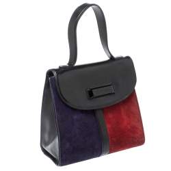 Pre Owned Yves Saint Laurent Tricolor Leather and Suede Vintage Flap Top Handle Bag