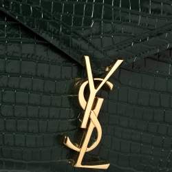 مملوكة مسبقًا حقيبة سان لوران يد علوية كاسندرا مينى جلد نقش تمساح خضراء 