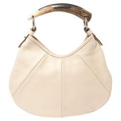 Pre Owned Saint Laurent  Ivory Leather Mini Mombasa Hobo