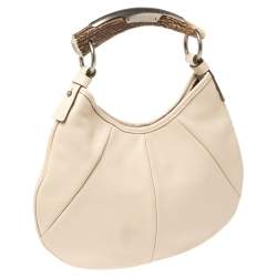 Pre Owned Saint Laurent  Ivory Leather Mini Mombasa Hobo