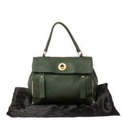 Pre Owned حقيبة سان لوران موس متوسطة كانفاس وجلد بيج / خضراء 