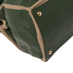 Pre Owned حقيبة سان لوران موس متوسطة كانفاس وجلد بيج / خضراء 