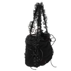 مملوكة مسبقًا حقيبة سان لوران كورسيت دانتيل وشبك سوداء