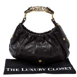 Pre Owned حقيبة هوبو سان لوران فينسينز موباسا جلد بنيه داكنه