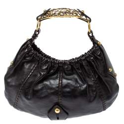 Pre Owned حقيبة هوبو سان لوران فينسينز موباسا جلد بنيه داكنه