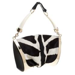 مملوكة مسبقًا حقيبة سان لوران موباسا إطار بوق مزدوج شعر عجل مونوكراميه