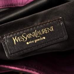 Pre Owned Yves Saint Laurent Purple Croc Embossed Leather Small Downtown Tote