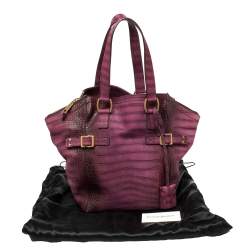 Pre Owned Yves Saint Laurent Purple Croc Embossed Leather Small Downtown Tote