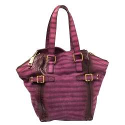 Pre Owned Yves Saint Laurent Purple Croc Embossed Leather Small Downtown Tote