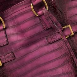 Pre Owned Yves Saint Laurent Purple Croc Embossed Leather Small Downtown Tote