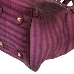Pre Owned Yves Saint Laurent Purple Croc Embossed Leather Small Downtown Tote