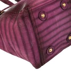 Pre Owned Yves Saint Laurent Purple Croc Embossed Leather Small Downtown Tote
