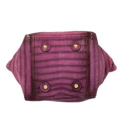 Pre Owned Yves Saint Laurent Purple Croc Embossed Leather Small Downtown Tote