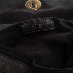 Pre Owned Yves Saint Laurent Pale Green Croc Embossed Leather and Suede Large Muse Two Satchel