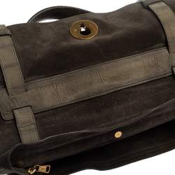 Pre Owned Yves Saint Laurent Pale Green Croc Embossed Leather and Suede Large Muse Two Satchel