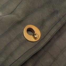Pre Owned Yves Saint Laurent Pale Green Croc Embossed Leather and Suede Large Muse Two Satchel