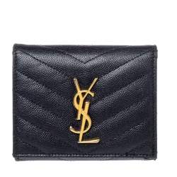 مملوكة مسبقًا Saint Laurent Black Matelasse Leather Monogram Trifold Wallet