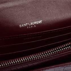  Saint Laurent Burgundy Croc Embossed Leather Sunset Shoulder Bag
