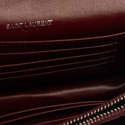  Saint Laurent Burgundy Croc Embossed Leather Sunset Shoulder Bag
