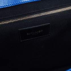Pre Owned Saint Laurent Blue Matelasse Leather Large Cassandre Flap Bag