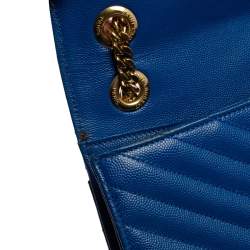Pre Owned Saint Laurent Blue Matelasse Leather Large Cassandre Flap Bag