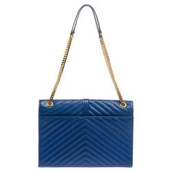 Pre Owned Saint Laurent Blue Matelasse Leather Large Cassandre Flap Bag