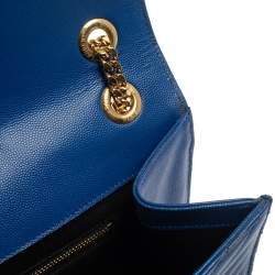 Pre Owned Saint Laurent Blue Matelasse Leather Large Cassandre Flap Bag