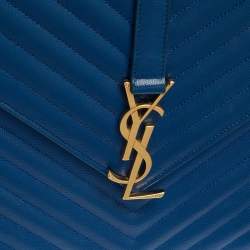 Pre Owned Saint Laurent Blue Matelasse Leather Large Cassandre Flap Bag