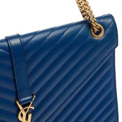 Pre Owned Saint Laurent Blue Matelasse Leather Large Cassandre Flap Bag