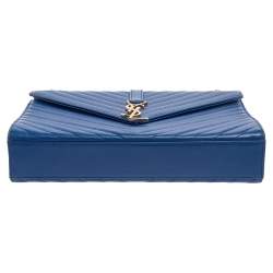 Pre Owned Saint Laurent Blue Matelasse Leather Large Cassandre Flap Bag