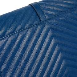 Pre Owned Saint Laurent Blue Matelasse Leather Large Cassandre Flap Bag