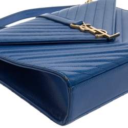 Pre Owned Saint Laurent Blue Matelasse Leather Large Cassandre Flap Bag