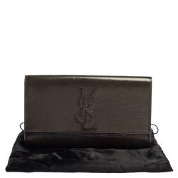 مملوكة مسبقًا حقيبة كلتش سان لوران بل دو جور قلاب جلد لامع أخضر زيتونى