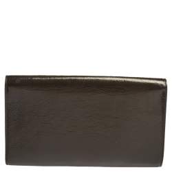 مملوكة مسبقًا حقيبة كلتش سان لوران بل دو جور قلاب جلد لامع أخضر زيتونى