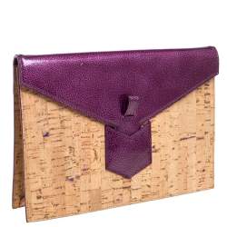 مملوكة مسبقًا حقيبة كلتش سان لوران باريس جلد لامع وفيلين بنفسجى / بيج 