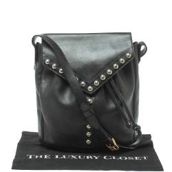 Pre Owned Yves Saint Laurent Black Leather Studded Y Flap Shoulder Bag