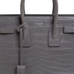 Pre Owned Saint Laurent Grey Croc Embossed Leather Small Classic Sac De Jour Tote