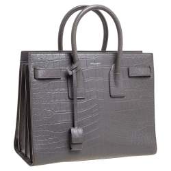 Pre Owned Saint Laurent Grey Croc Embossed Leather Small Classic Sac De Jour Tote