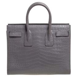 Pre Owned Saint Laurent Grey Croc Embossed Leather Small Classic Sac De Jour Tote