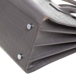 Pre Owned Saint Laurent Grey Croc Embossed Leather Small Classic Sac De Jour Tote