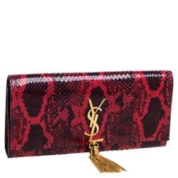 مملوكة مسبقًا  حقيبة كلتش سان لوران شراشيب كيت جلد ثعبان سوداء / حمراء 