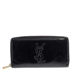 Yves Saint Laurent Black Patent Leather Belle De Jour Zip Around Wallet  Yves Saint Laurent