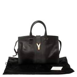 Pre Owned Yves Saint Laurent Grey Lizard Embossed Leather Medium Cabas Y-Ligne Tote