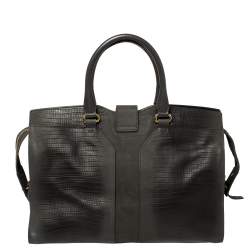 Pre Owned Yves Saint Laurent Grey Lizard Embossed Leather Medium Cabas Y-Ligne Tote