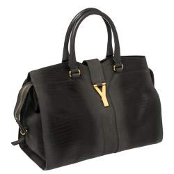 Pre Owned Yves Saint Laurent Grey Lizard Embossed Leather Medium Cabas Y-Ligne Tote