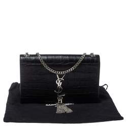 Saint Laurent Black Croc Embossed Leather Kate Monogram Shoulder Bag