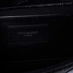 Saint Laurent Black Croc Embossed Leather Kate Monogram Shoulder Bag