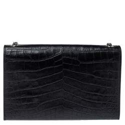 Saint Laurent Black Croc Embossed Leather Kate Monogram Shoulder Bag