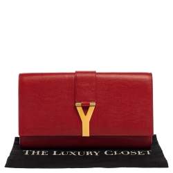 Pre Owned Saint Laurent Red Leather Y-Ligne Clutch