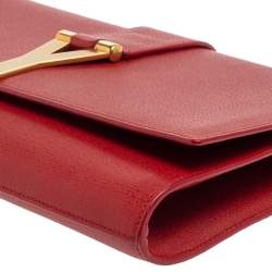 Pre Owned Saint Laurent Red Leather Y-Ligne Clutch